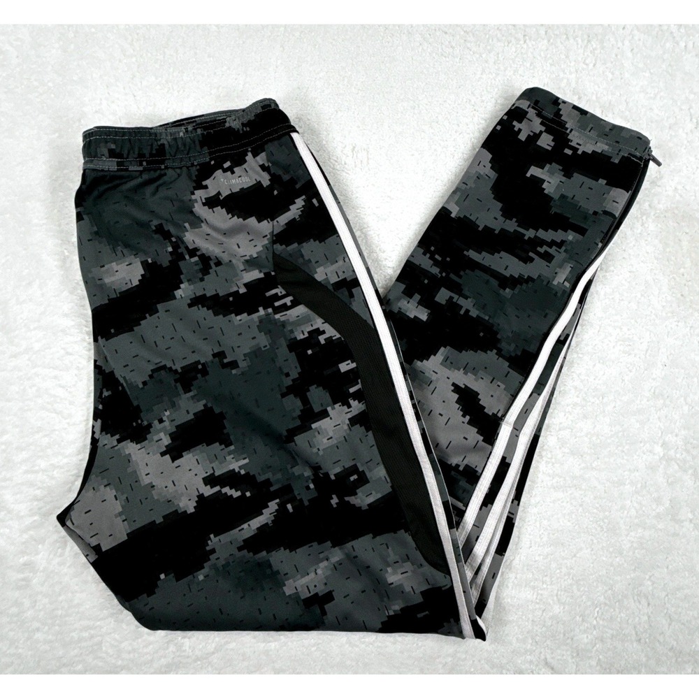 Adidas Mens Grey Pixel Black Gray Camo Track Pants 3-Stripe Athletic Joggers